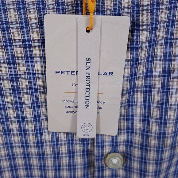 PETER MILLAR Shirt Mens Medium Blue Check Summer Comfort Prairie Performance - Picture 6 of 11